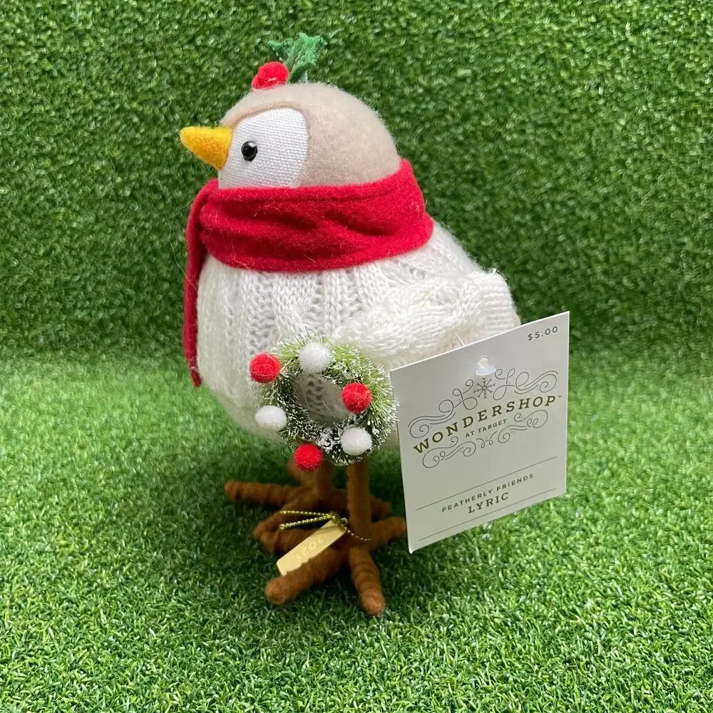 Wondershop Bird with Scarf & Wreath Decorative Figurine Red NWT